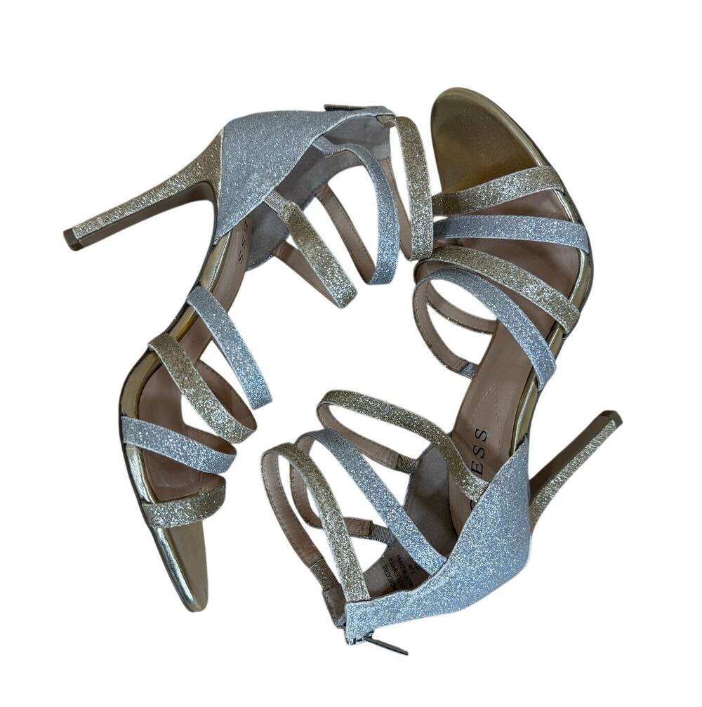 Guess Beatrix Heels Women’s 8.5M Silver Gold Glitter Stiletto Evening Party